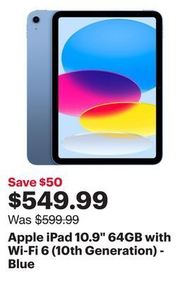 Best Buy Apple ipad 10.9 64gb with wi-fi 6 (10th generation) - blue offer