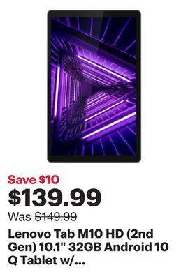 Best Buy Lenovo tab m10 hd (2nd gen) 10.1 32gb android 10 q tablet w/ mediatek helio p22t 8-core processor - iron grey offer