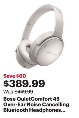 Best Buy Bose quietcomfort 45 over-ear noise cancelling bluetooth headphones - white smoke offer
