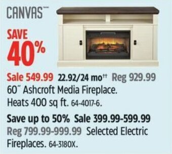 Canadian Tire 60" Ashcroft Media Fireplace. Heats 400 sq ft. offer