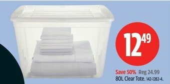Canadian Tire 80L Clear Tote. offer