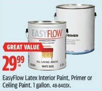 Canadian Tire EasyFlow Latex Interior Paint, Primer or Ceiling Paint. 1 gallon offer