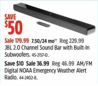 Canadian Tire JBL 2.0 Channel Sound Bar with Built-In Subwoofers. offer