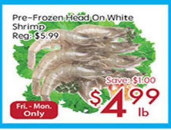 Sunny Food Mart Pre-frozen head on white shrimp offer