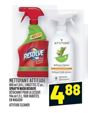 Metro NETTOYANT ATTITUDE or SPRAY'N WASH RESOLVE offer