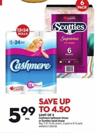 Giant Tiger Cashmere bathroom tissue or Scotties facial tissue offer