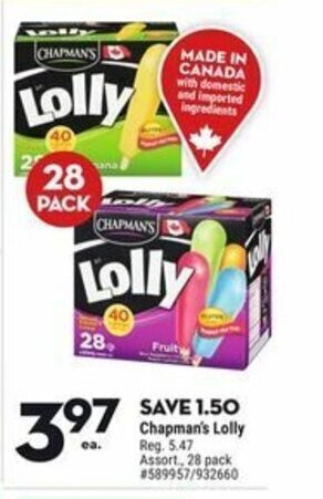 Giant Tiger Chapman's Lolly offer