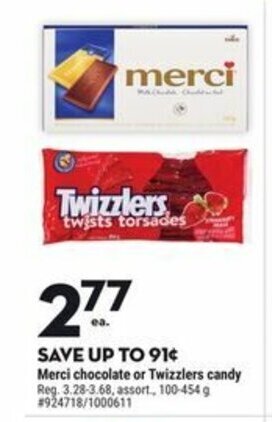 Giant Tiger Merci chocolate or Twizzlers candy offer