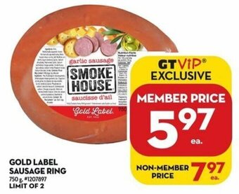 Giant Tiger GOLD LABEL SAUSAGE RING offer