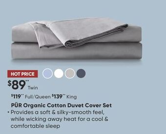 Sleep Country Pür organic cotton duvet cover set offer