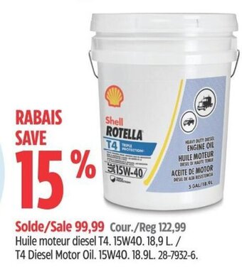 Canadian Tire T4 Diesel Motor Oil. 15W40. 18.9L. offer