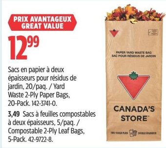 Canadian Tire Yard Waste 2-Ply Paper Bags, 20-Pack. offer