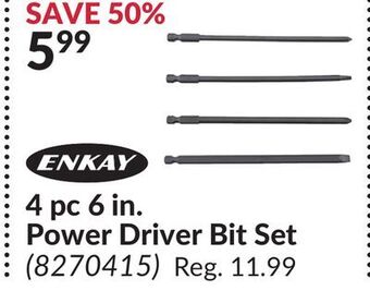 Princess Auto 4 pc 6 in. power driver bit set offer
