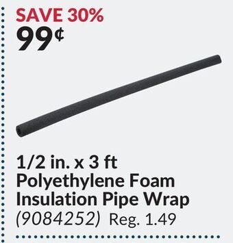 Princess Auto 1/2 in. x 3 ft polyethylene foam insulation pipe wrap offer