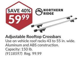 Princess Auto Adjustable rooftop crossbars offer
