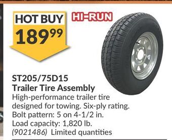 Princess Auto St205/75d15 trailer tire assembly offer