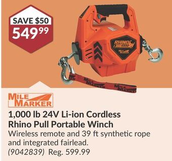 Princess Auto 1,000 lb 24v li-ion cordless rhino pull portable winch offer
