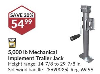 Princess Auto 5, 000 lb mechanical implement trailer jack offer