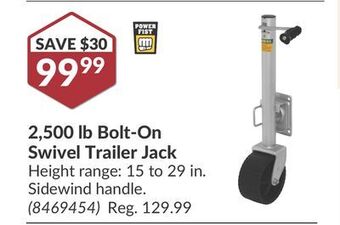 Princess Auto 2,500 lb bolt-on swivel trailer jack offer