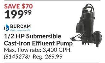 Princess Auto 1/2 hp submersible cast-iron effluent pump offer