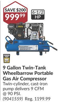 Princess Auto 9 gallon twin-tank wheelbarrow offer