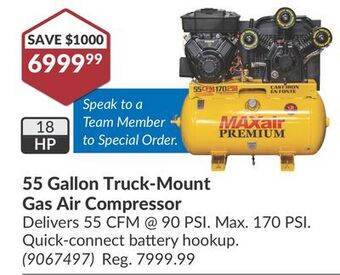 Princess Auto 55 gallon truck-mount gas air compressor offer