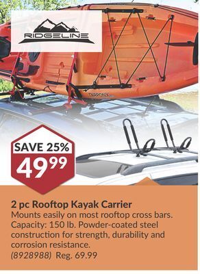 Princess Auto 2 pc rooftop kayak carrier offer