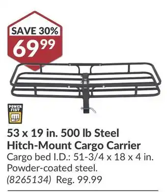 Princess Auto 53 x 19 in. 500 lb steel hitch-mount cargo carrier cargo bed offer