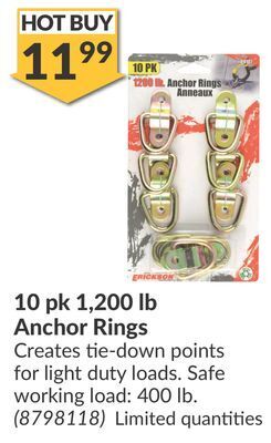 Princess Auto 10 pk 1, 200 lb anchor rings offer
