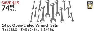 Princess Auto 14 pc open-ended wrench sets offer