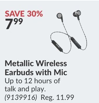 Princess Auto Metallic wireless earbuds with mic offer