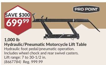 Princess Auto 1,000 lb hydraulic/pneumatic motorcycle lift table offer