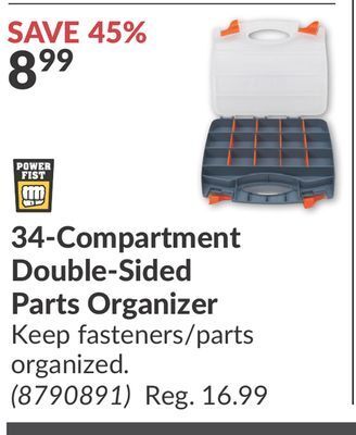 Princess Auto 34-compartment double-sided parts organizer offer