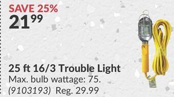 Princess Auto 25 ft 16/3 trouble light max offer