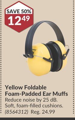 Princess Auto Yellow foldable foam-padded ear muffs offer