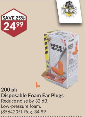 Princess Auto 200 pk disposable foam ear plugs offer