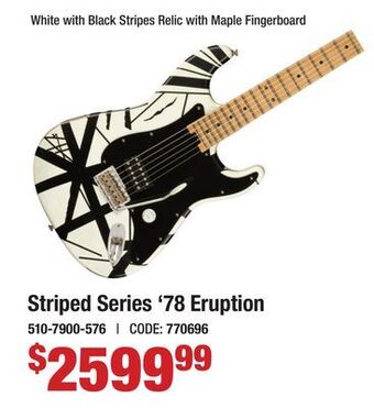 Long & McQuade Evh striped series '78 eruption, maple fingerboard - white with black stripes relic offer