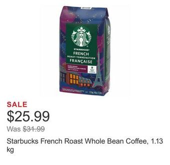 Costco Starbucks french roast whole bean coffee, 1.13 kg offer