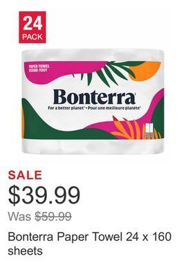 Costco Bonterra paper towel 24 x 160 sheets offer