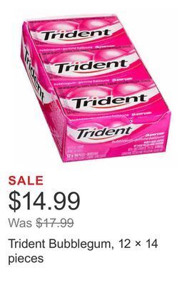 Costco Trident bubblegum, 12 × 14 pieces offer