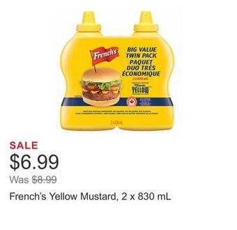 Costco French's yellow mustard, 2 x 830 ml offer