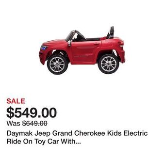 TSC Stores Daymak jeep grand cherokee kids electric ride on toy car with remote control offer