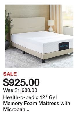 TSC Stores Health-o-pedic 12 gel memory foam mattress with microban antimicrobial fabric offer