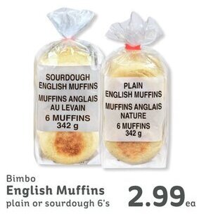 IGA Bimbo English Muffins plain or sourdough 6's offer