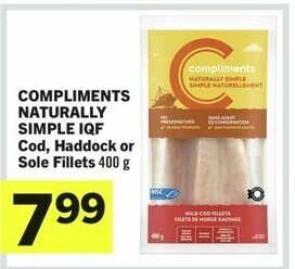 IGA COMPLIMENTS NATURALLY SIMPLE IQF Cod, Haddock or Sole Fillets 400 g offer