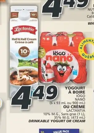 IGA YOGOURT À BOIRE OU CRÈME offer