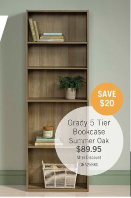 The Brick Grady 5-shelf bookcase summer oak offer