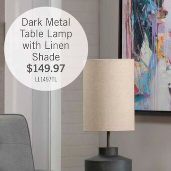 The Brick Dark metal table lamp with linen shade offer