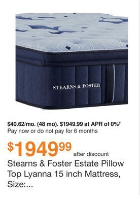 Ashley Furniture Stearns & foster estate pillow top lyanna 15 inch mattress, size: queen offer