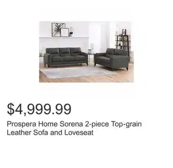 Costco Prospera home sorena 2-piece top-grain leather sofa and loveseat offer